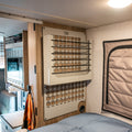 Ekko MOLLE Shelf System by Canyon Adventure Vans, made in Utah, featuring durable mounting with MOLLE webbing for versatile storage.