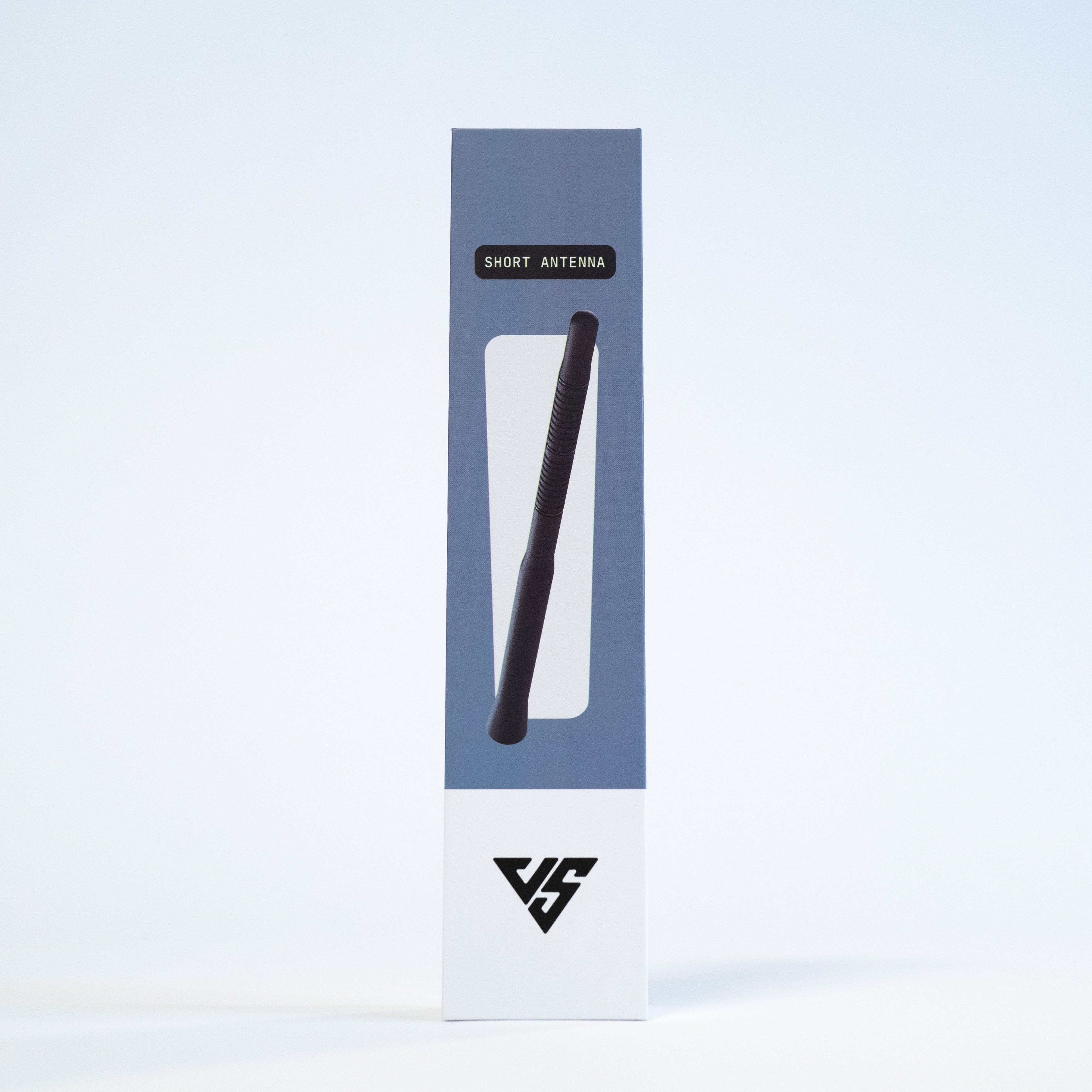 Sprinter short antenna by The Van Mart, compact radio antenna with black finish, designed for vehicle communication systems.