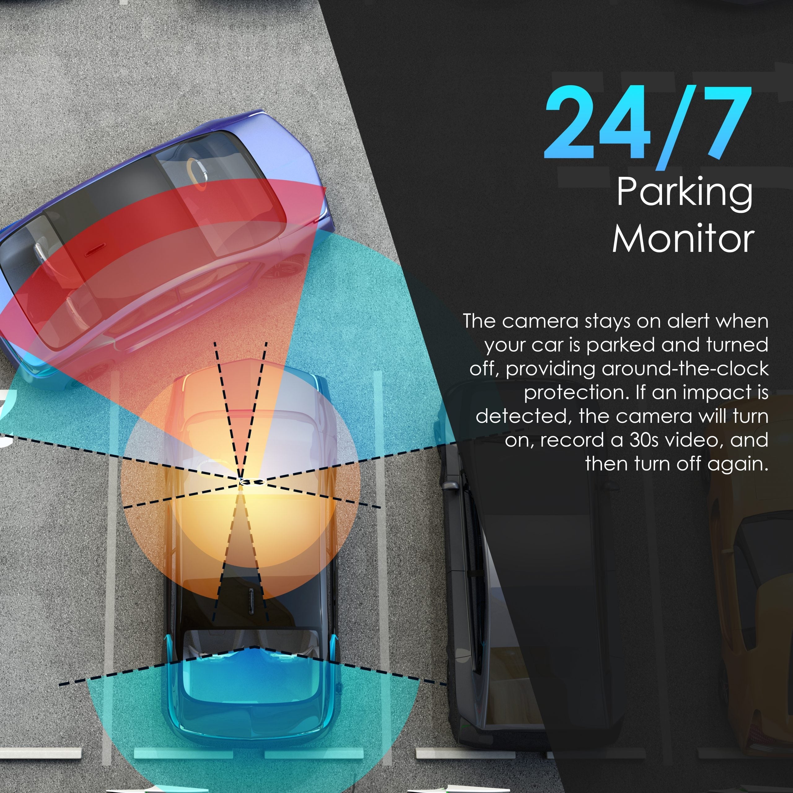 Rexing L4 Series 4-channel dash cam with ultra-wide angle lens, night vision, GPS, Wi-Fi, and app control, mounted inside a vehicle.