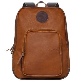 Backcountry Sportsman Bison Leather Standard Backpack with front pocket and adjustable straps, showcasing durable brown leather material.