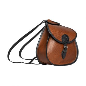 Backcountry Sportsman Bison Leather Lady Slipper Pack shown from side view, black leather with adjustable straps and compact design.