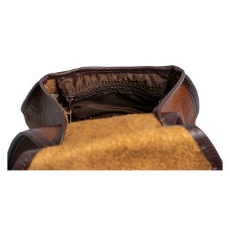 Inside view of Backcountry Sportsman Bison Leather Lady Slipper Pack showing the main compartment and interior details.