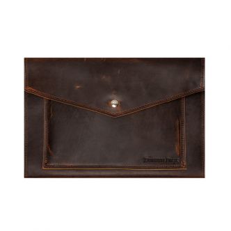 Backcountry Sportsman Heritage leather business portfolio with front flap and stitched detailing, showcasing its classic design.