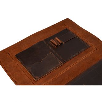 Backcountry Sportsman Heritage Leather Business Portfolio with multiple pockets, sleek brown leather design, and organized interior space.