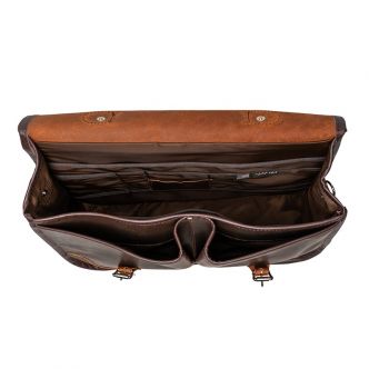 Backcountry Sportsman Heritage Leather Executive Briefcase showing front pocket compartments and classic leather design.
