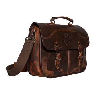 Backcountry Sportsman Heritage Leather Executive Briefcase with side pocket, showcasing durable brown leather and professional design.