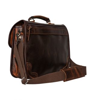 Backcountry Sportsman Heritage Leather Executive Briefcase shown from side and back view, featuring sleek design and sturdy leather construction.