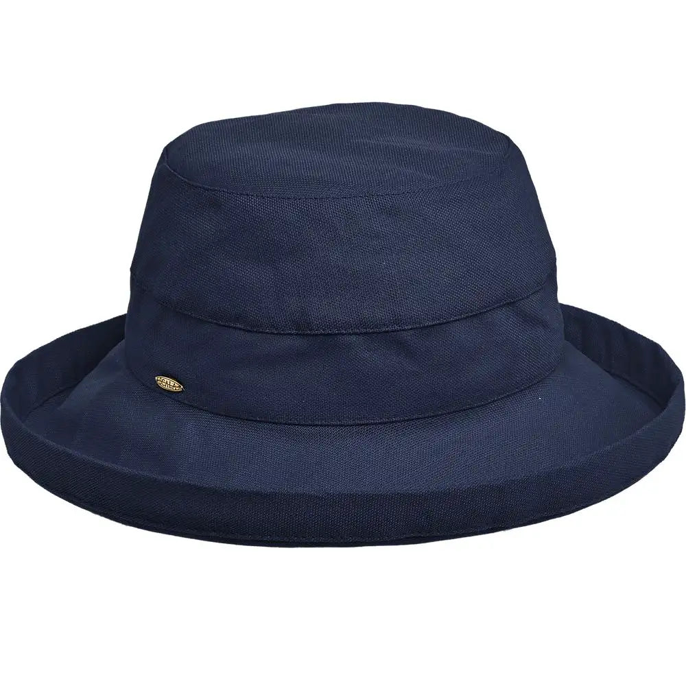 Women’s navy Scala Simple Cotton Sun Hat by HatCountry, showcasing lightweight cotton headwear with a wide brim for sun protection.