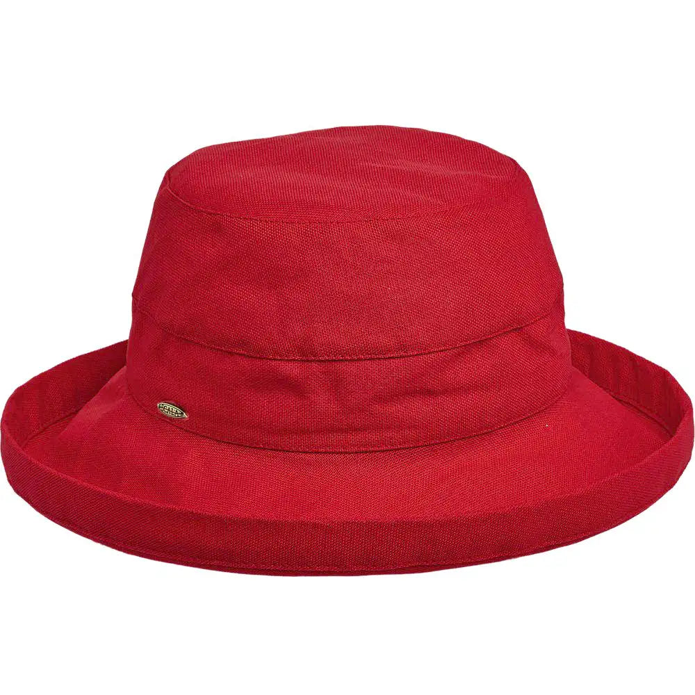Red Scala Simple Cotton women's sun hat by HatCountry featuring a wide brim and breathable cotton material.