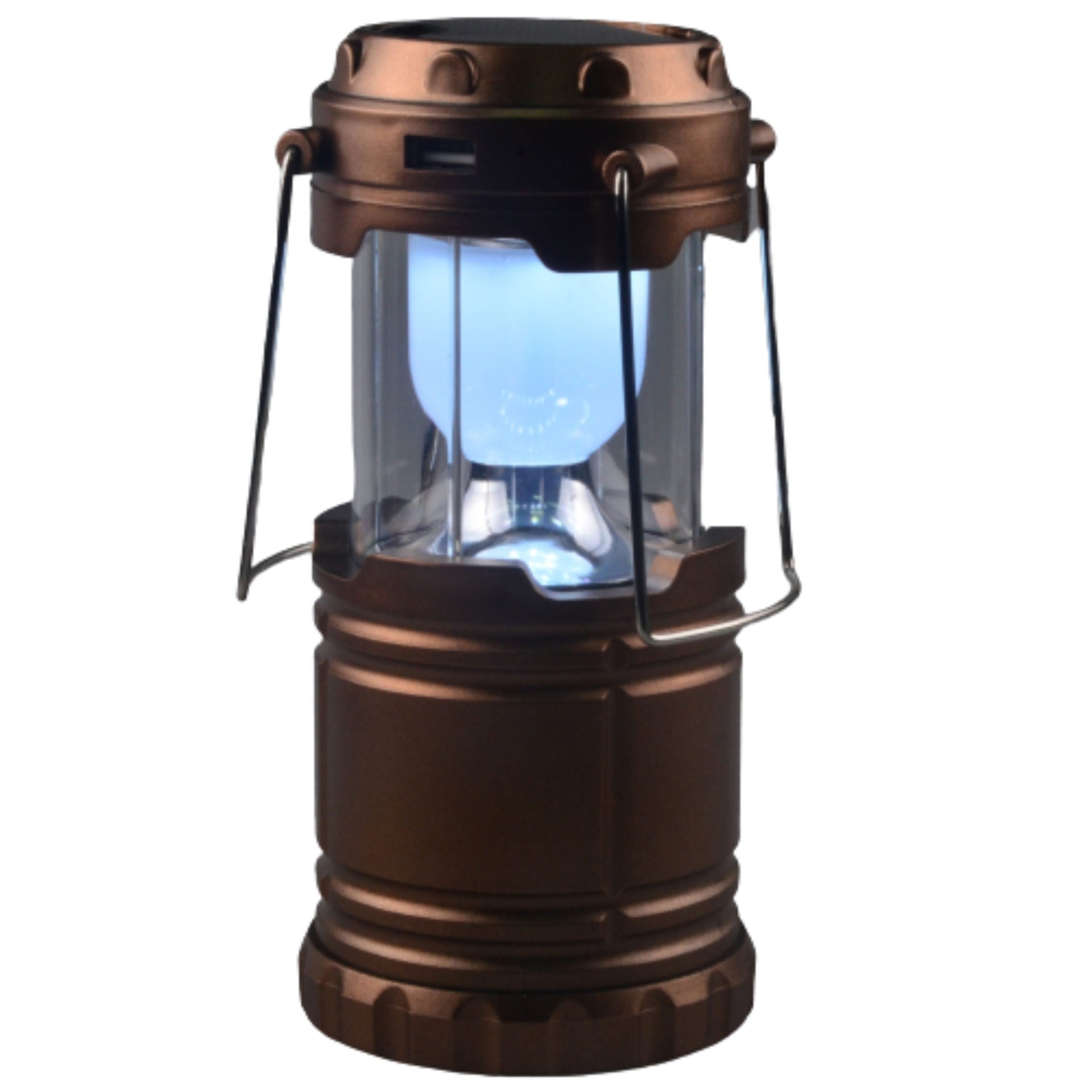 Solar-powered collapsible hurricane lantern from QuakeKits, designed for storm and hurricane emergency lighting.