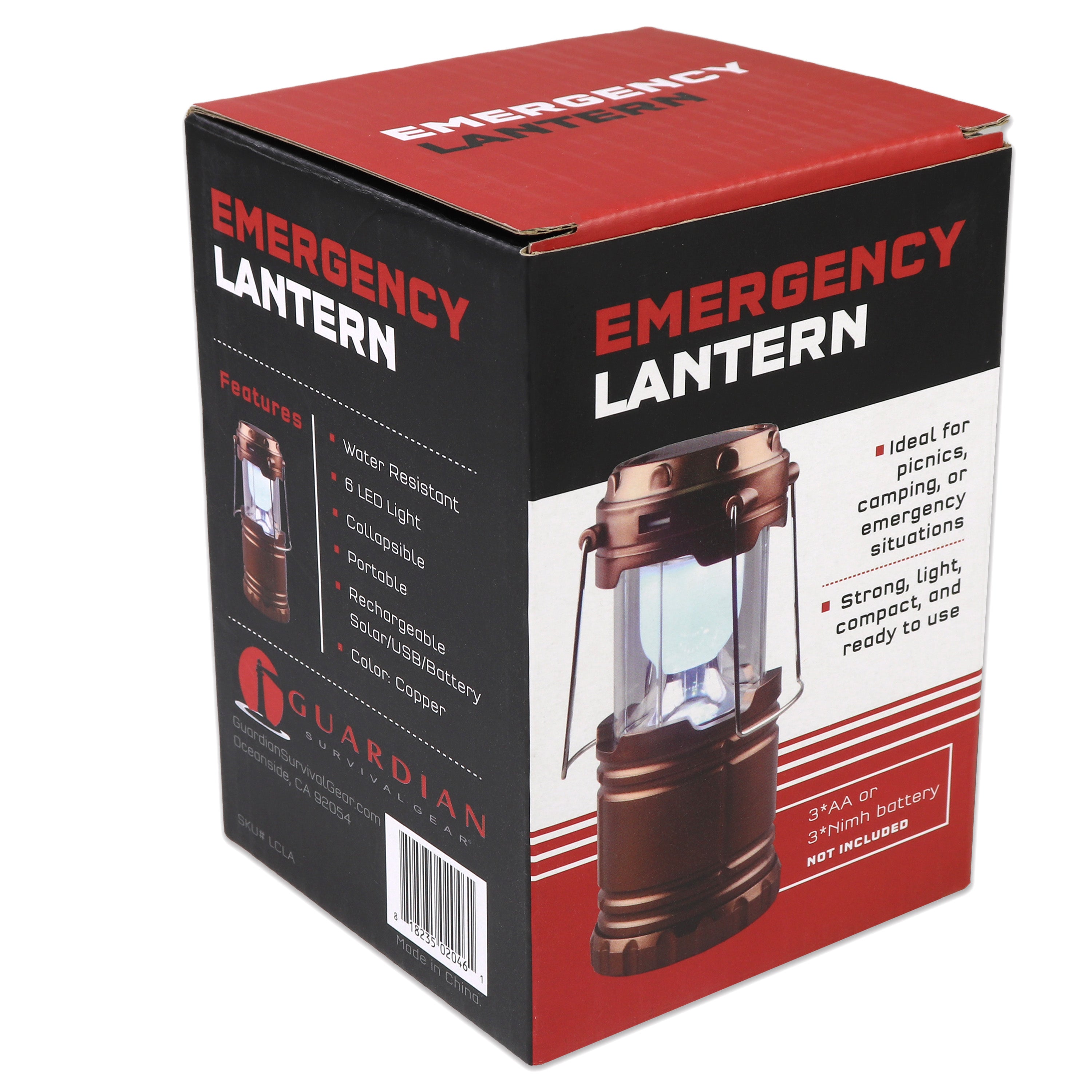 Collapsible solar lantern by Quakekits.com with rechargeable LED camping light, compact design for outdoor lighting and communication.