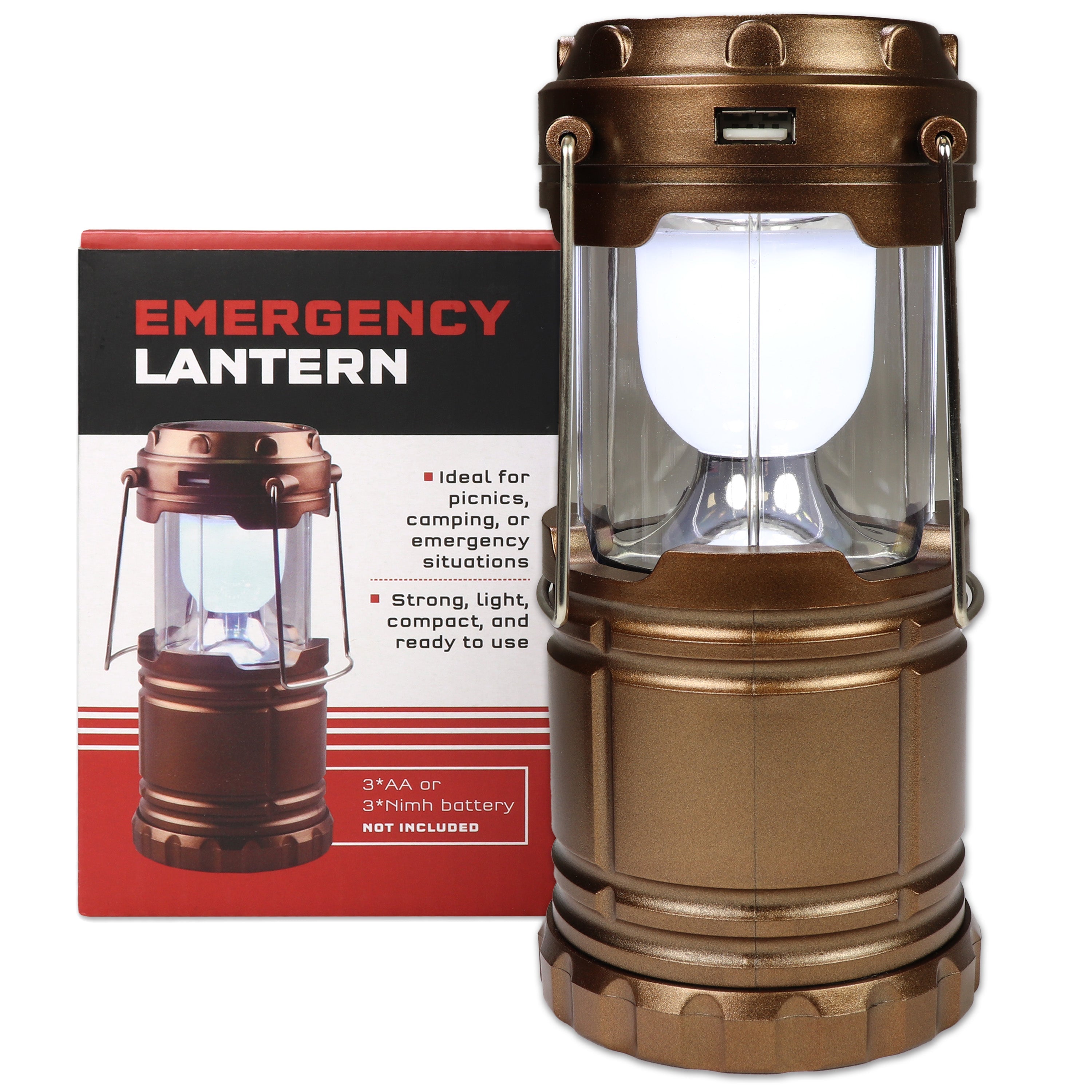Collapsible solar lantern with rechargeable LED light, ideal for camping and outdoor lighting, by Quakekits.com
