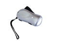 Squeeze powered LED flashlight from Quakekits.com, compact light and communication device with hand squeeze mechanism.