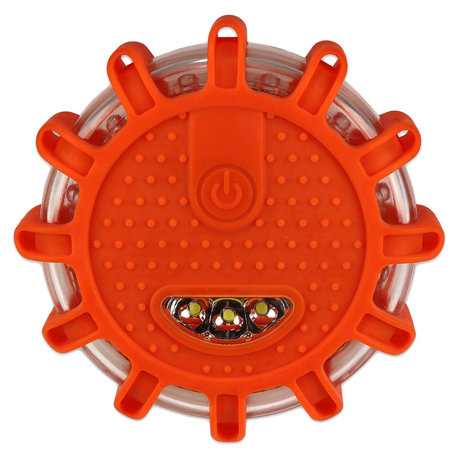 Heavy duty strobing LED road flare with tool set for car emergencies, featuring bright lights and sturdy design.