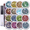 Fairy Tears Chunky Holographic Body Glitter I 16 Colors + Glitter Glue for Face Glitter Makeup, Hair, Eye & Fine Glitter Eyeshadow - Perfect for Halloween, Resin, Tumblers, Craft, Cosmetic & Nail Art - OVERLANDERS Outfitter