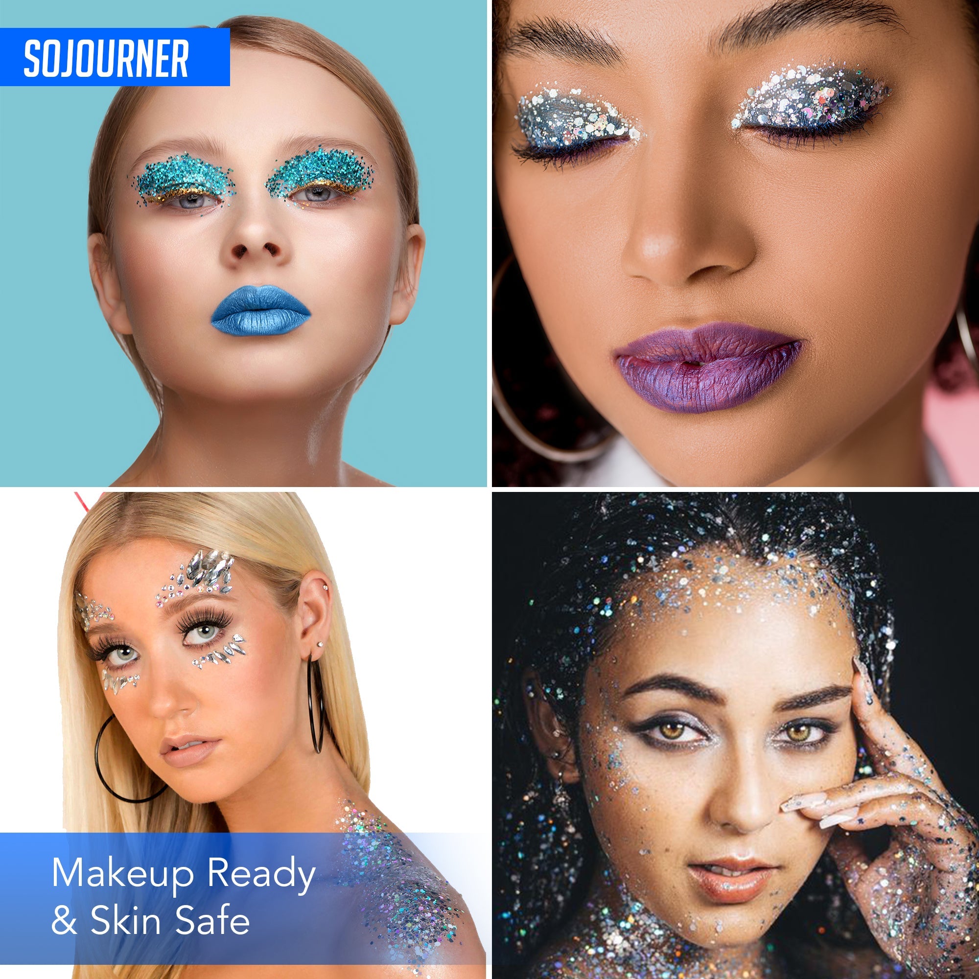 16 pack + 1 glitter glue Chunky Cosmetic Holographic Glitter | Body, Face & Hair Safe - OVERLANDERS Outfitter