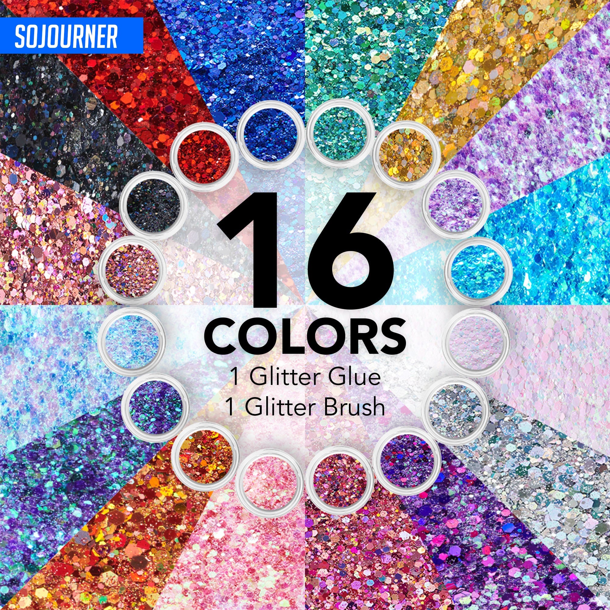 16 pack + 1 glitter glue Chunky Cosmetic Holographic Glitter | Body, Face & Hair Safe - OVERLANDERS Outfitter