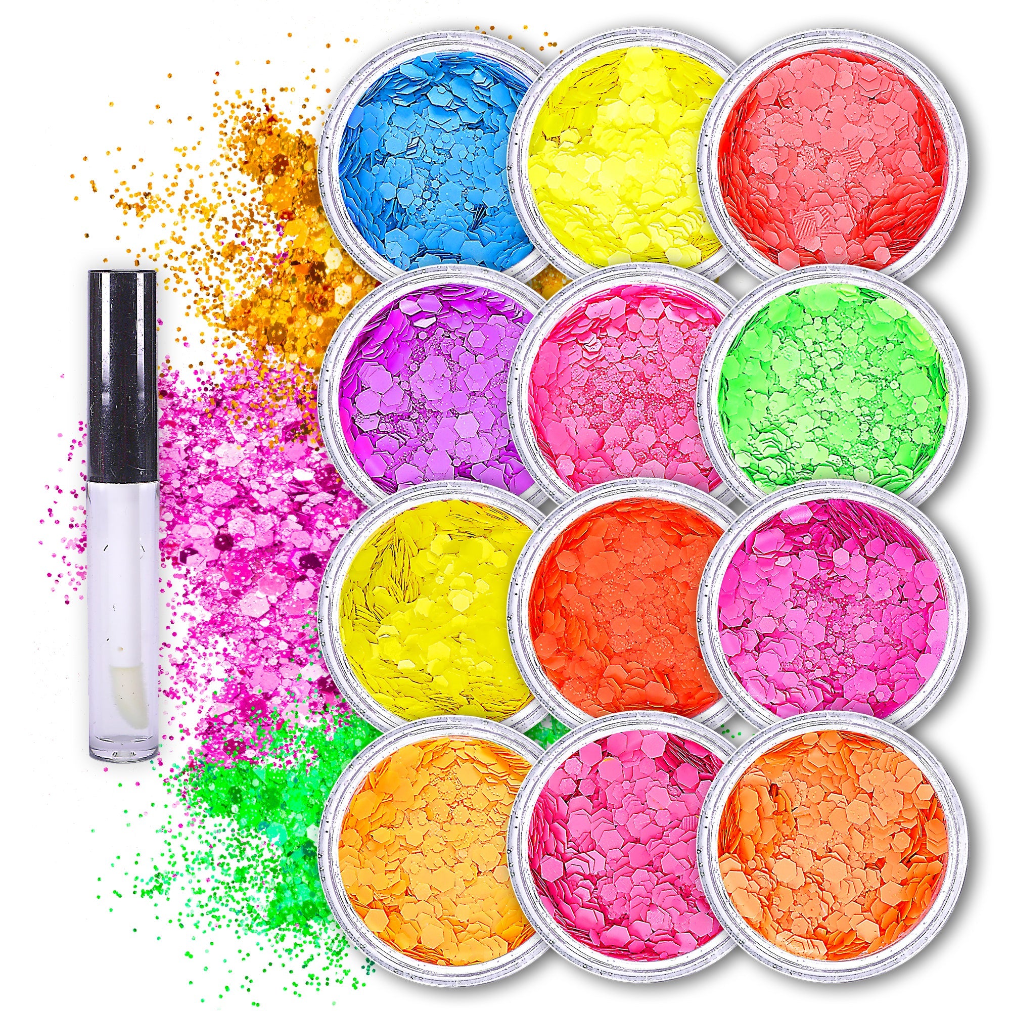 16 pack + 1 glitter glue Chunky Cosmetic Holographic Glitter | Body, Face & Hair Safe - OVERLANDERS Outfitter