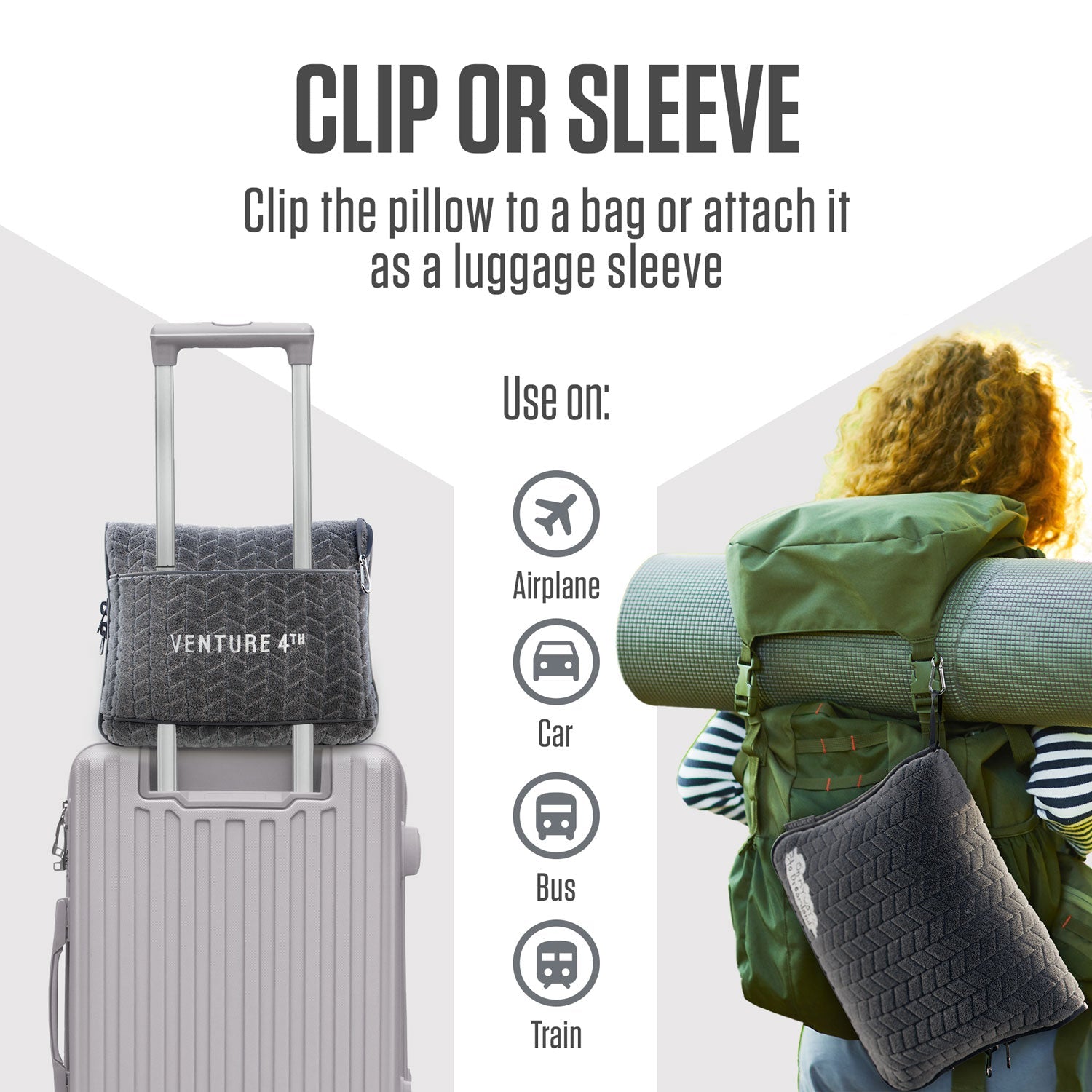VENTURE 4TH travel blanket and pillow set, featuring a compact design and soft fabric for comfort during trips.