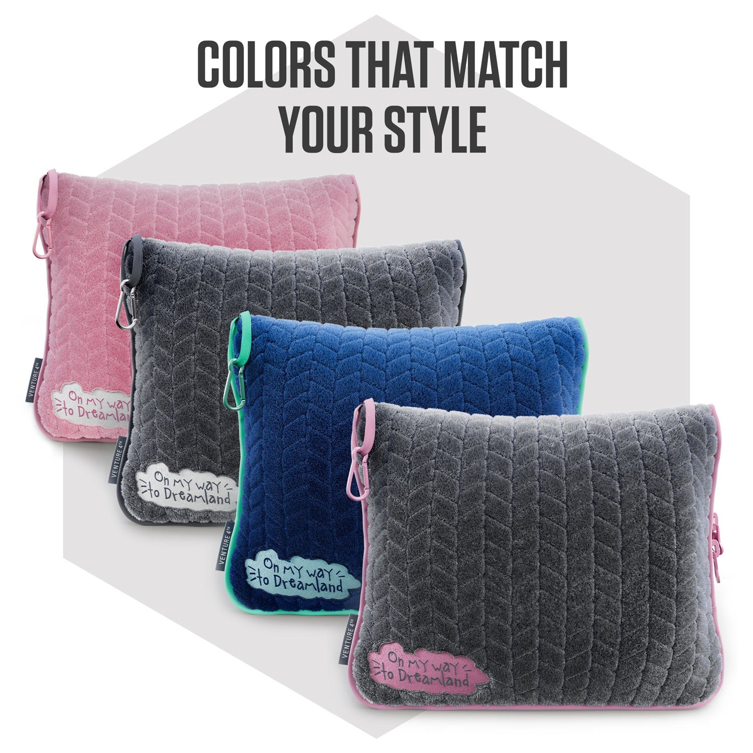 VENTURE 4TH travel blanket and pillow set, featuring a compact design and soft fabric, perfect for on-the-go comfort.