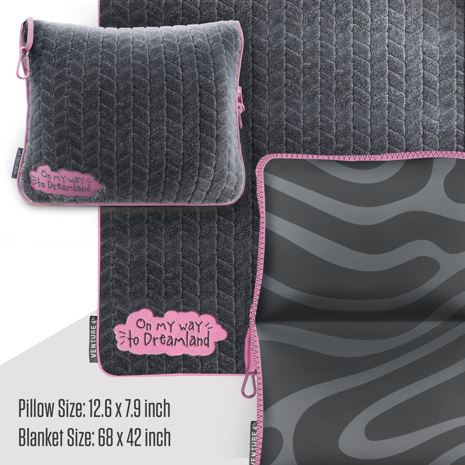 VENTURE 4TH travel blanket and pillow set, featuring soft fabric and compact design for on-the-go comfort.