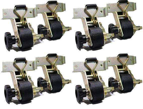 Contractor ladder rack ratchet straps, 8-pack from RatchetStrap.Com, showing durable straps with locking ratchets for secure transport.