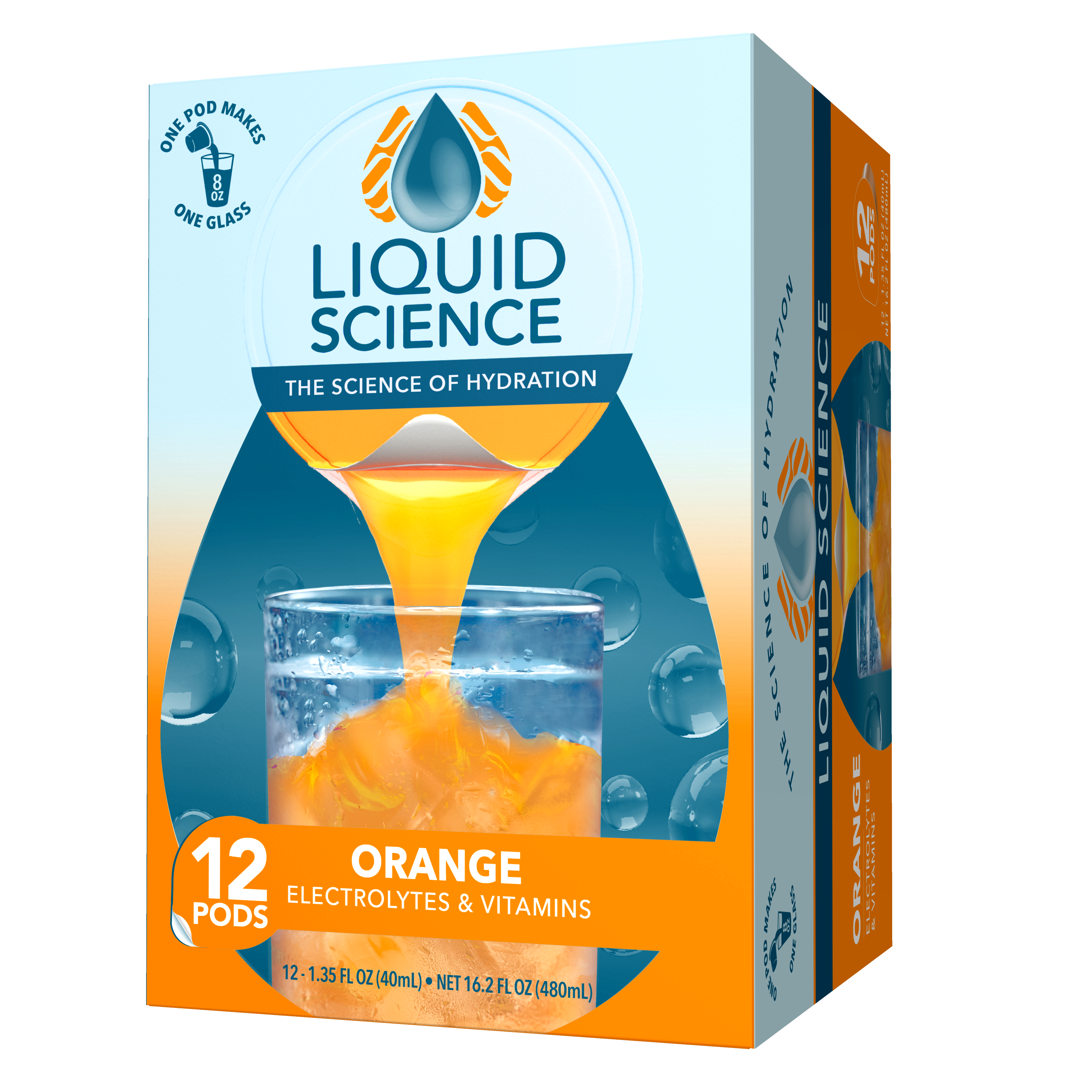 Java House Liquid Science Orange Hydration Pods in packaging, showcasing the vibrant orange color and pod design.