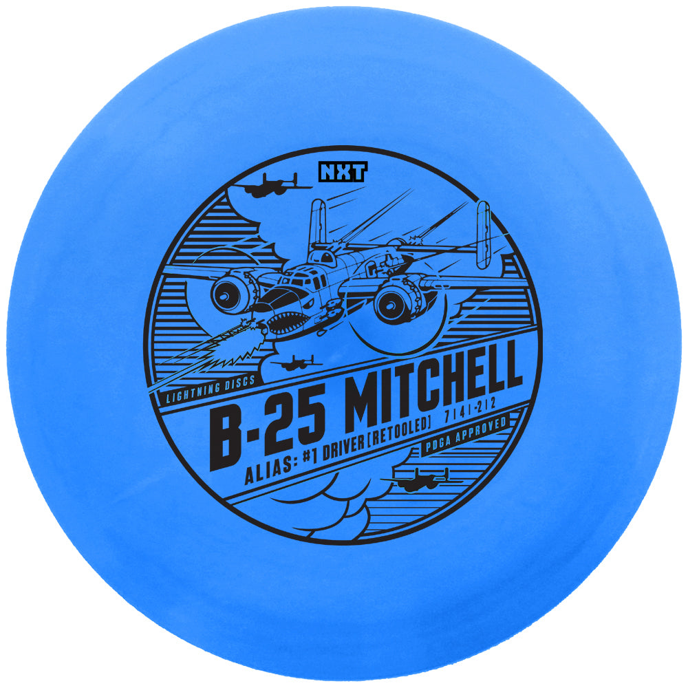 Gotta Go Gotta Throw Lightning NXT B-25 Mitchell #1 fairway golf disc driver, shown in a close-up with vibrant design.