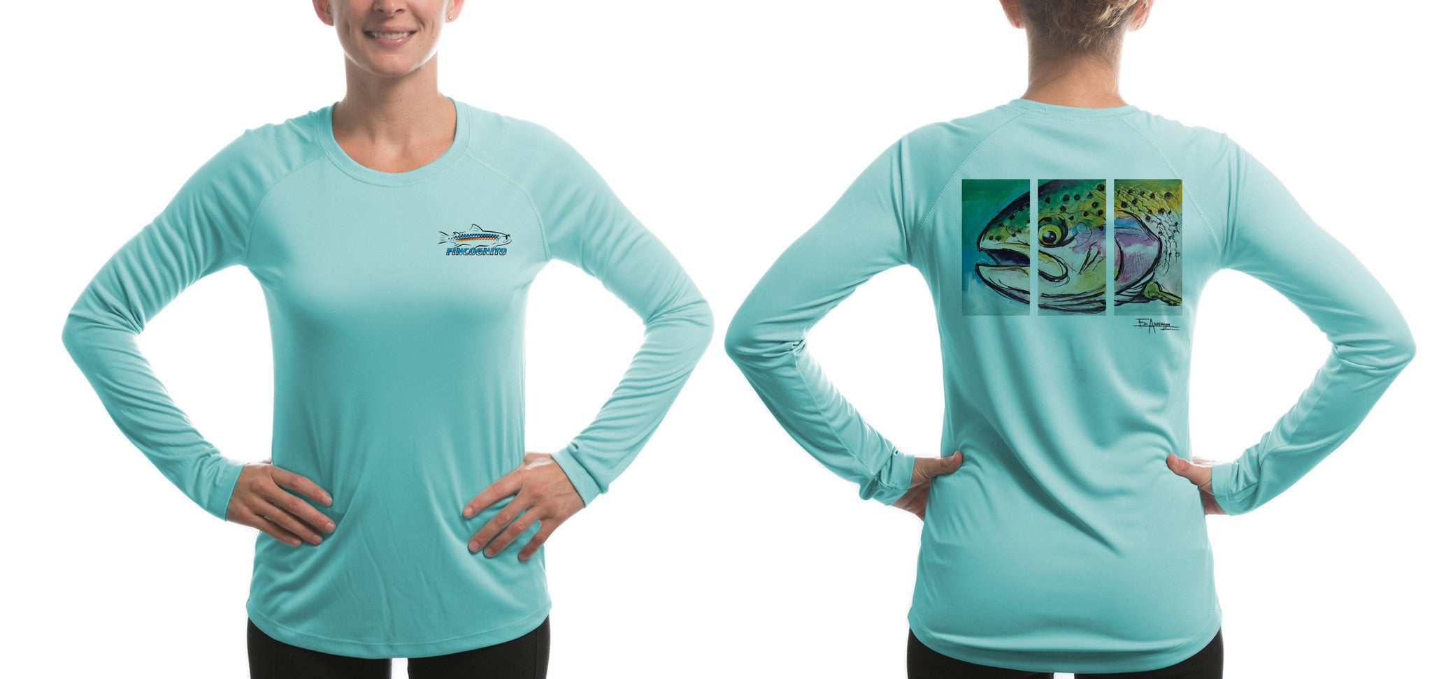 Women's Sun Protective Fishing Shirt Water Blue/Hen Rainbow - OVERLANDERS Outfitter