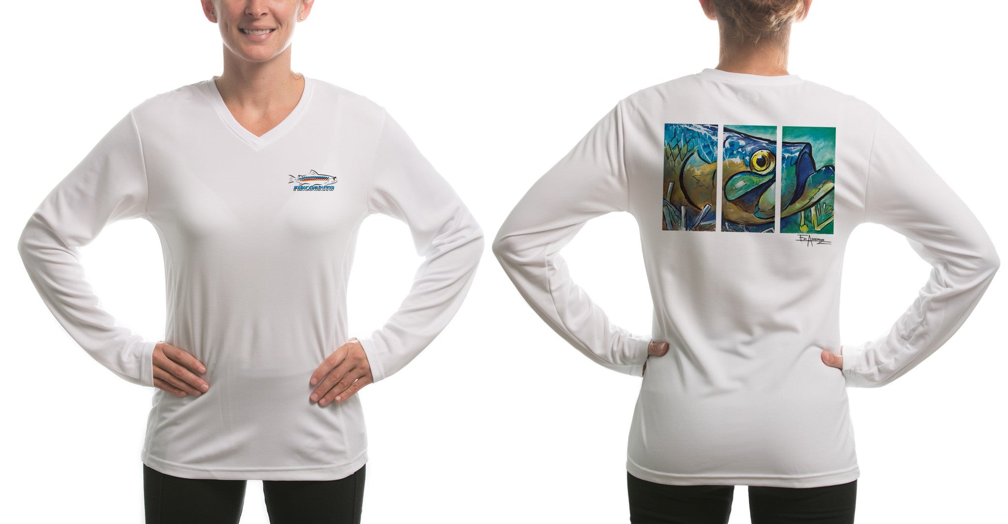 Women's Sun Protective Fishing Shirt White/Tarpon Layup - OVERLANDERS Outfitter
