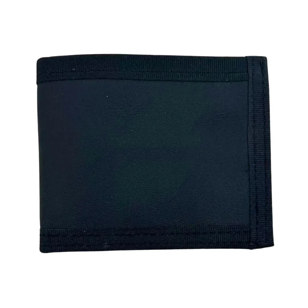 Recycled Firefighter Lieutenant Wallet in black combat leather, featuring multiple card slots and a sleek, durable design.