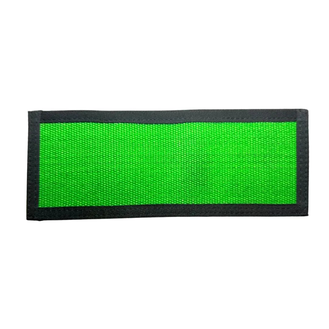 Recycled Firefighter Lieutenant Wallet Firehose Edition in green made from recycled fire hose material shown on a plain background.