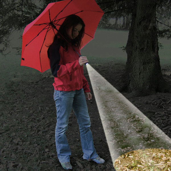 EuroSCHIRM USA Light Trek automatic umbrella with built-in bright LED torch, auto open/close, designed for hiking and outdoor use.
