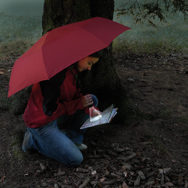 EuroSCHIRM USA Light Trek automatic umbrella with built-in bright LED torch, auto open/close system, ideal for hiking and outdoor use.
