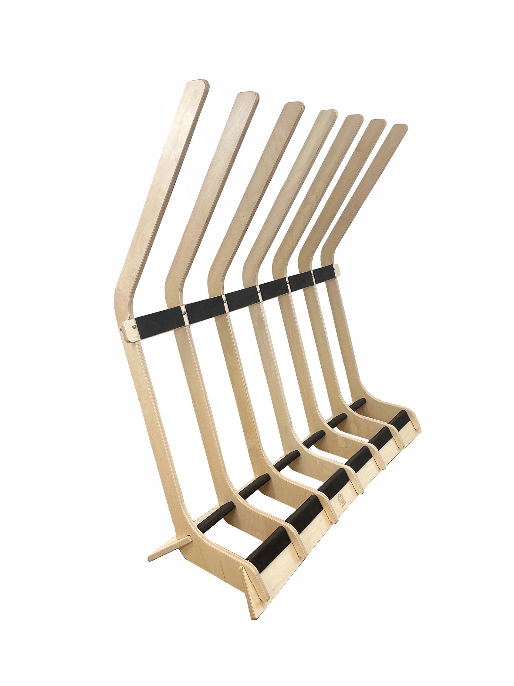 Freestanding Rado Racks surfboard rack with 6 slots, showcasing multiple surfboards in a stylish display.