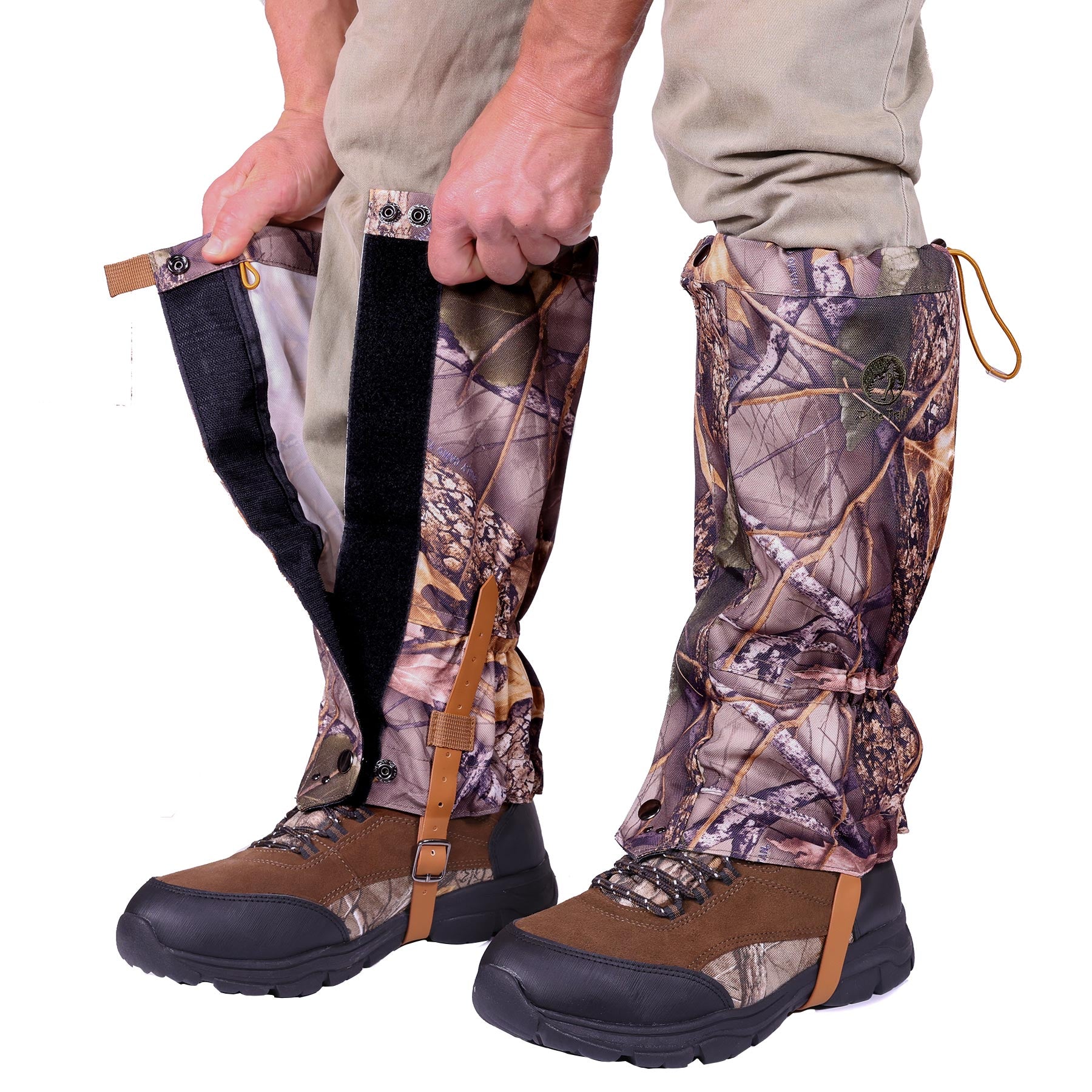 Pike Trail Lost Oak camouflage hiking leg gaiters protecting legs from debris and moisture during outdoor trail adventures