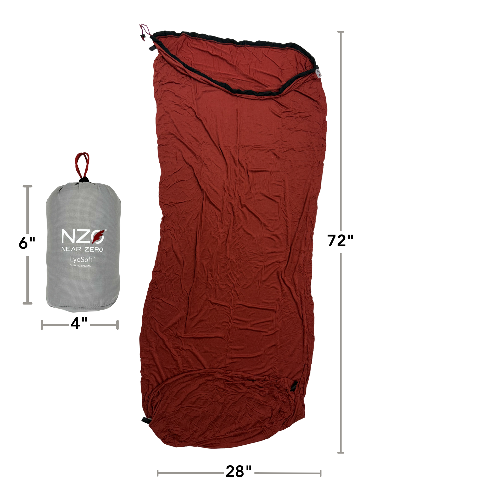 Near Zero Outdoor Gear sleeping bag liner made of soft fabric, showcasing its lightweight and portable design.
