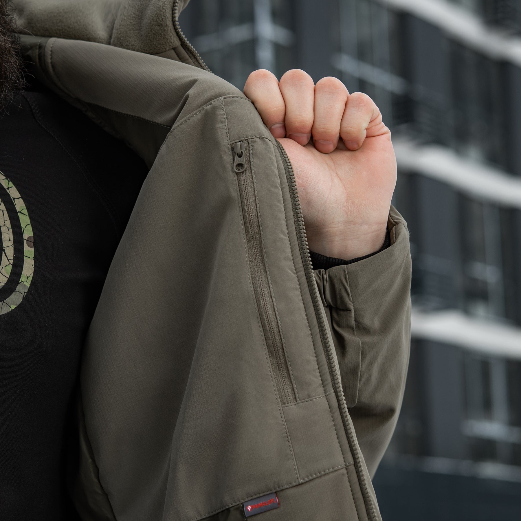 M-Tac Paladin Pro Primaloft winter jacket in tan, featuring a warm design and functional pockets for outdoor activities.