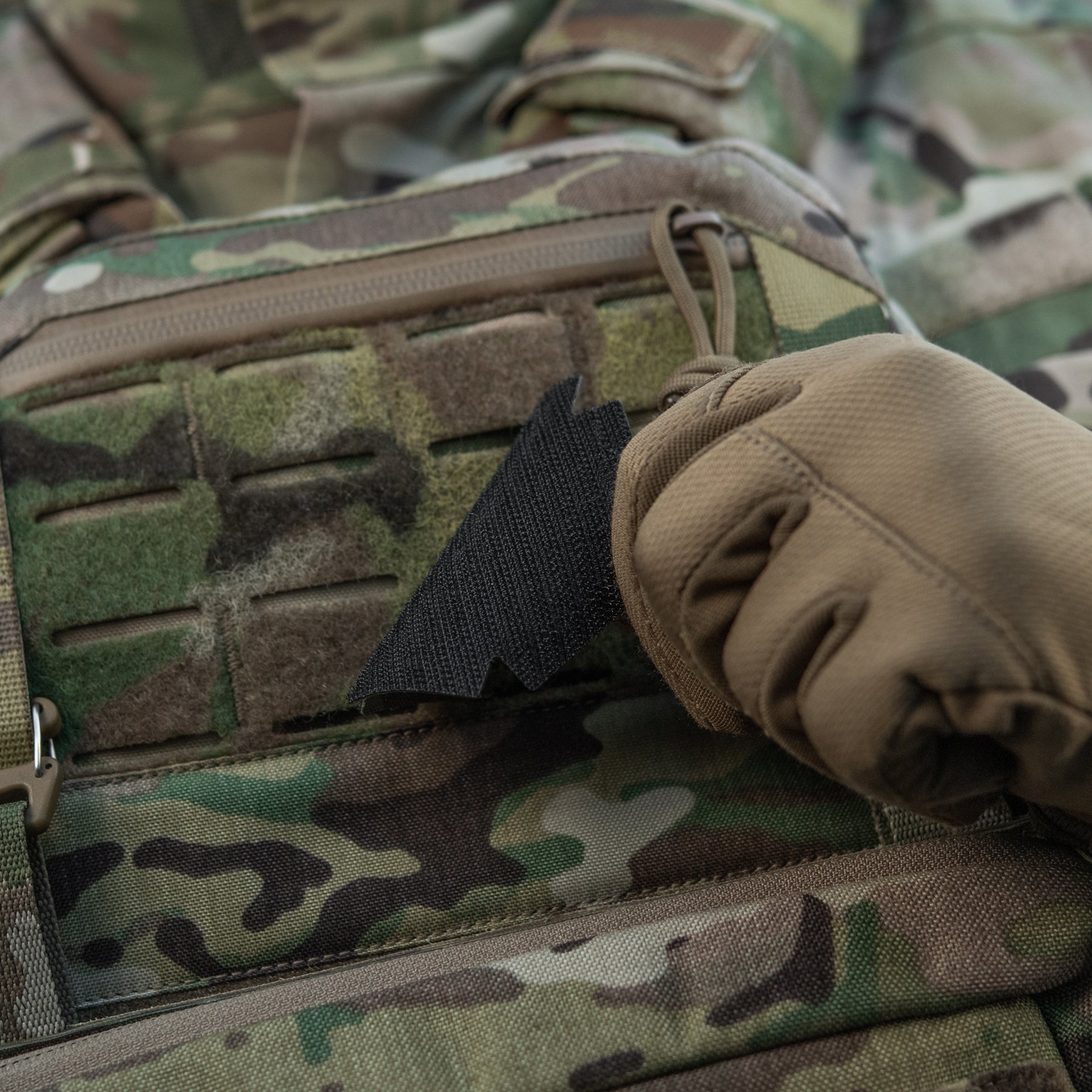 M-Tac embroidered paramedic patch on Multicam fabric, featuring detailed stitching and tactical design elements.