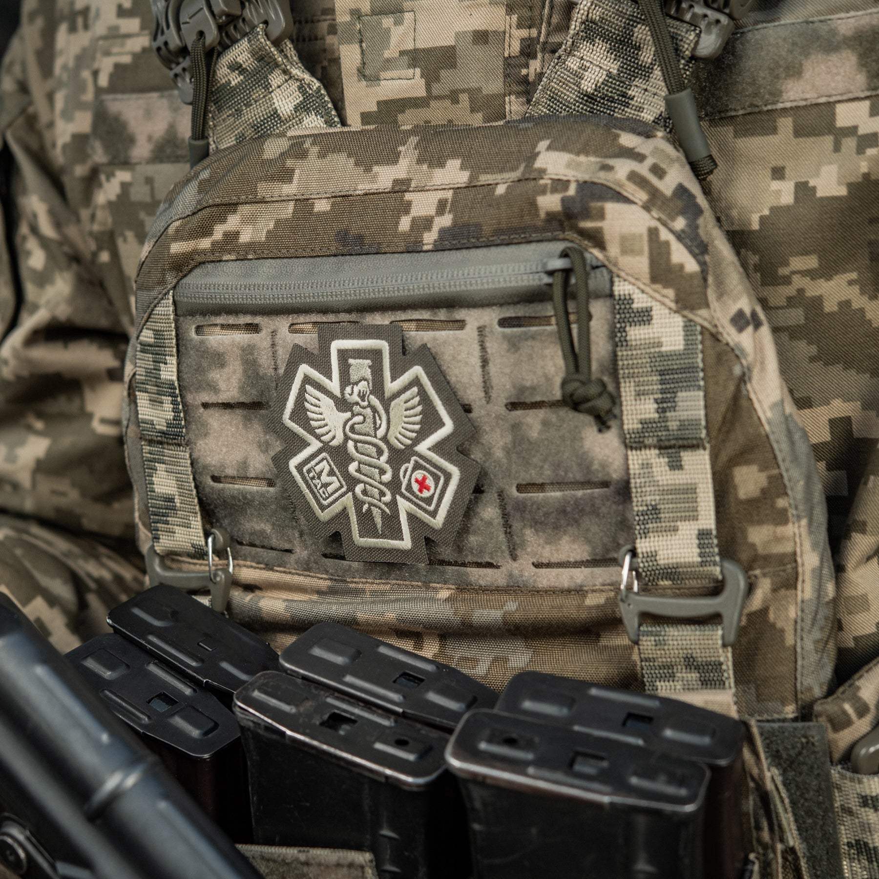 M-Tac Paramedic embroidered patch in ranger green, featuring a detailed paramedic design for apparel or gear.