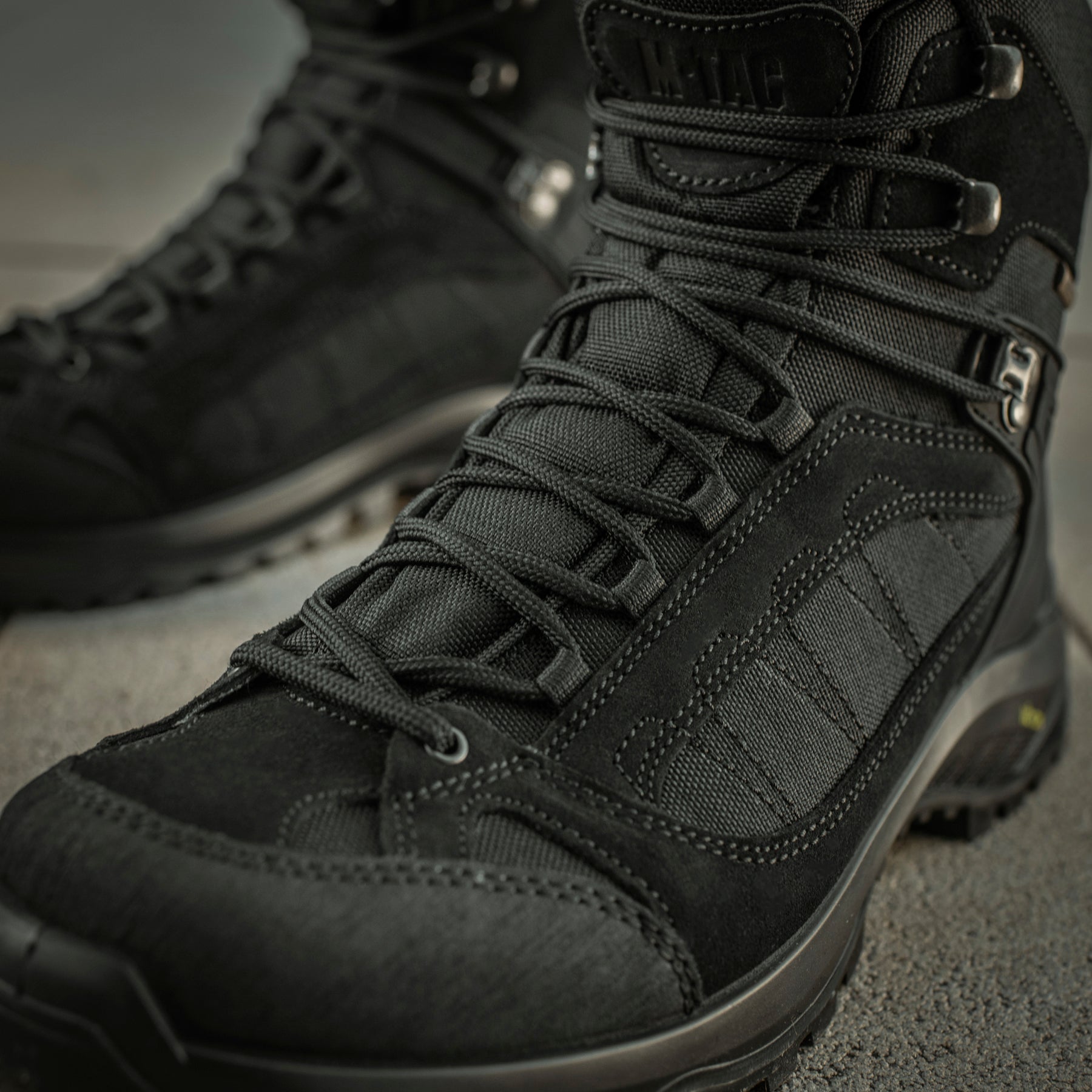 Black M-Tac Tactical Boots Demi-Season Pro Line with sturdy leather and breathable fabric, suitable for tactical and outdoor use.