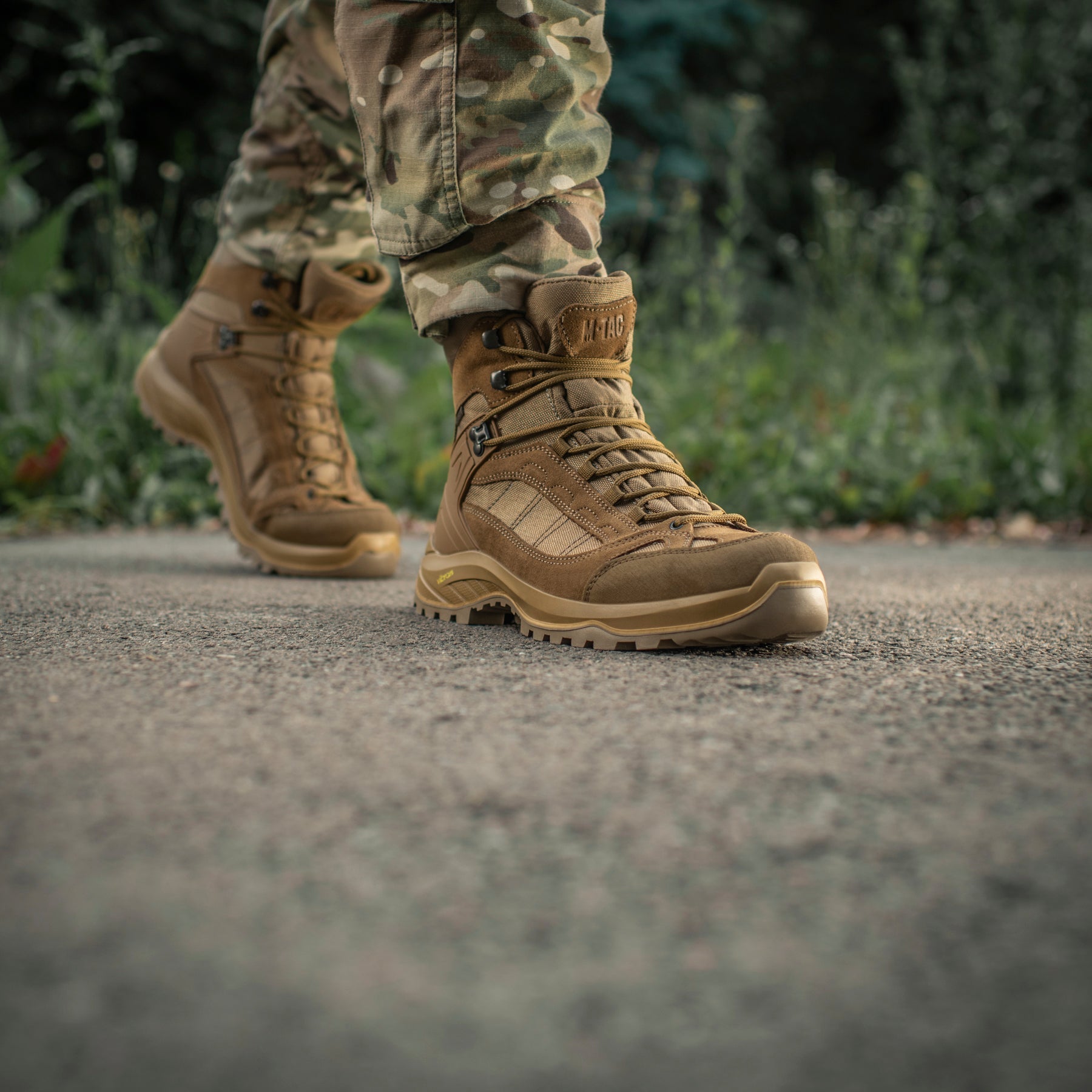 M-Tac Demi-Season Tactical Boots in coyote color, featuring rugged design and sturdy soles for tactical outdoor use.