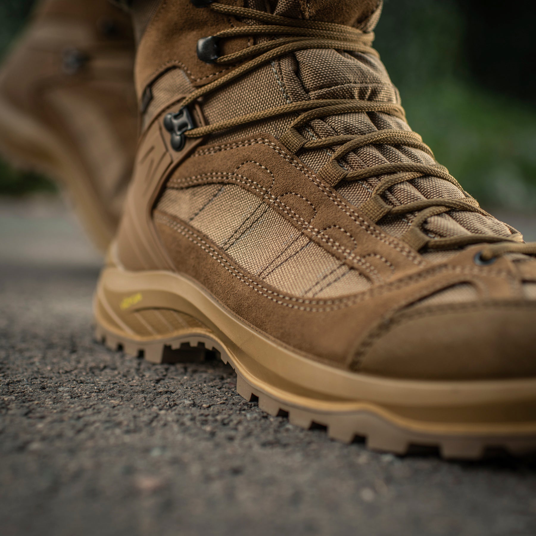 M-TAC Demi-Season Tactical Boots in coyote color with sturdy leather and breathable fabric, featuring rugged soles for outdoor activities.