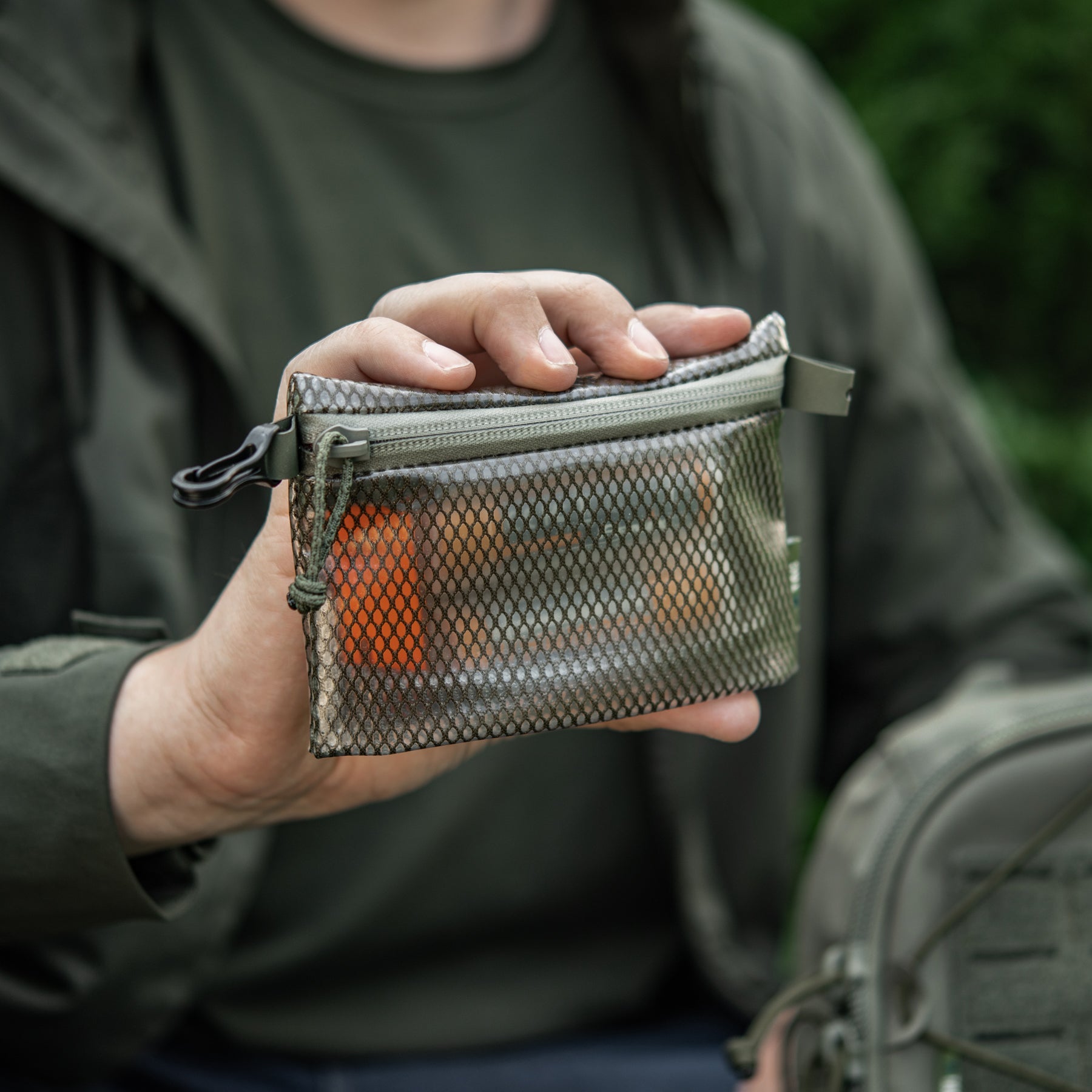 M-Tac Zip Pocket Organizer Set Elite in ranger green, showcasing multiple zippered compartments for efficient storage.