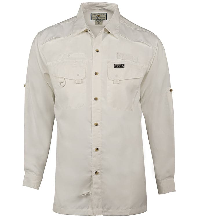 Men's Hook & Tackle Seacliff 2.0 long sleeve UV vented fishing shirt in light fabric, ideal for outdoor fishing activities.