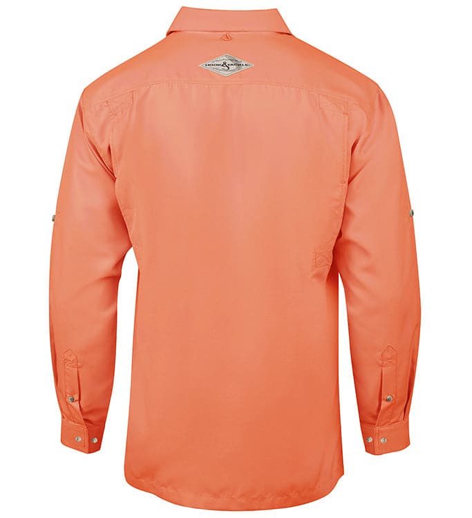 Men's Hook & Tackle Seacliff 2.0 L/S UV Vented Fishing Shirt in light blue with vented back for breathability.