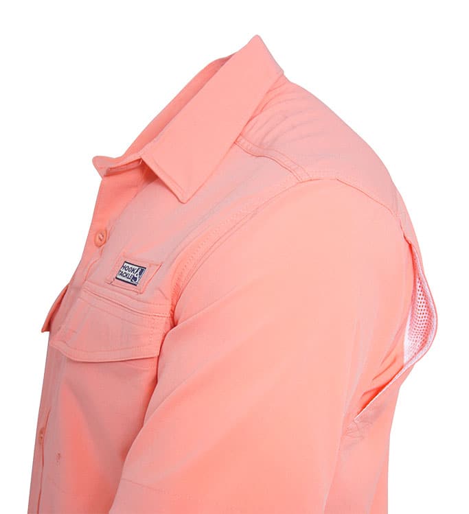 Women's Hook & Tackle Coastline long sleeve UV vented fishing shirt in light color with mesh ventilation details.