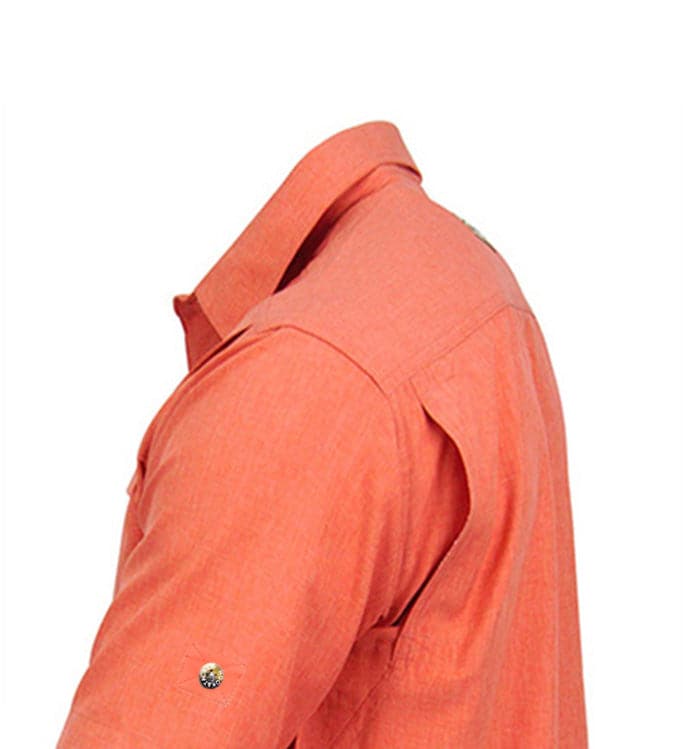 Close-up of Hook & Tackle Men's Matheson L/S Vented Fishing Shirt in blue, showcasing fabric details and vented design.