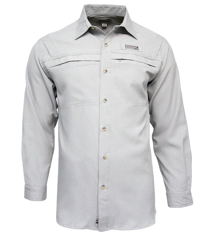 Men's Hook & Tackle Matheson L/S Vented Fishing Shirt in light color, featuring breathable fabric and fishing-friendly design.