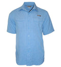Men's Hook & Tackle Captiva Island short-sleeve UV vented fishing shirt in light color, showcasing breathable fabric and vented design.
